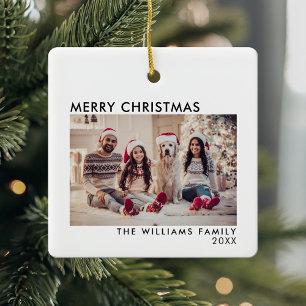 Simple Modern Photo Christmas Ceramic Ornament