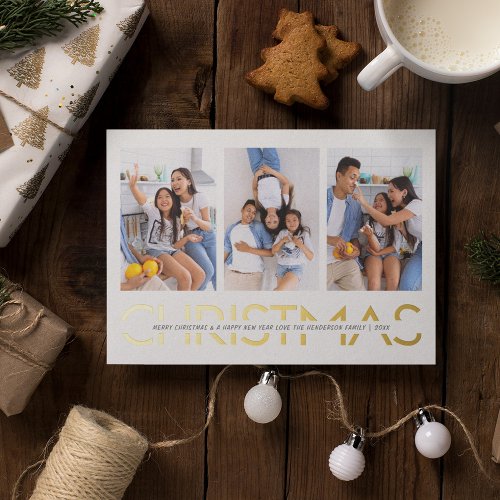 Simple Modern Photo Christmas Foil Holiday Card