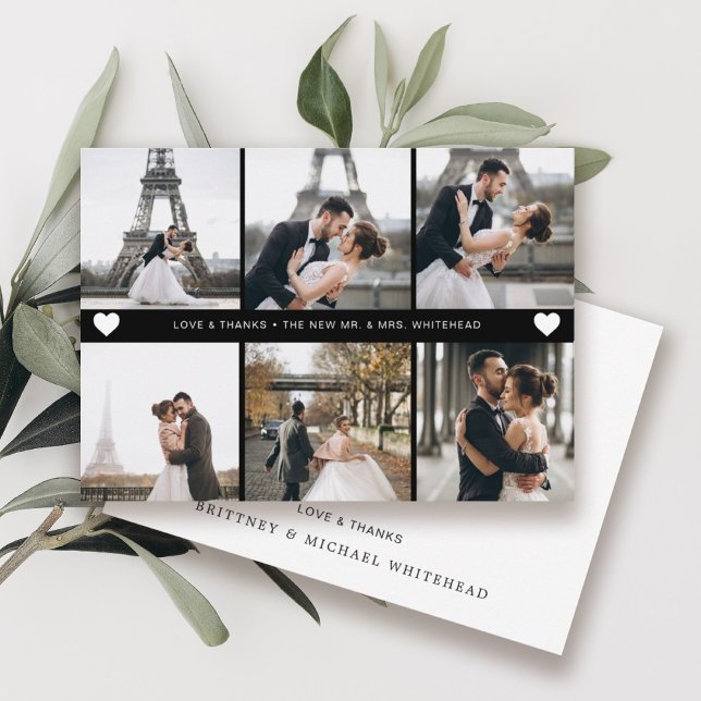 Simple Modern Photo Collage Black Thank You Card (Creator Uploaded)
