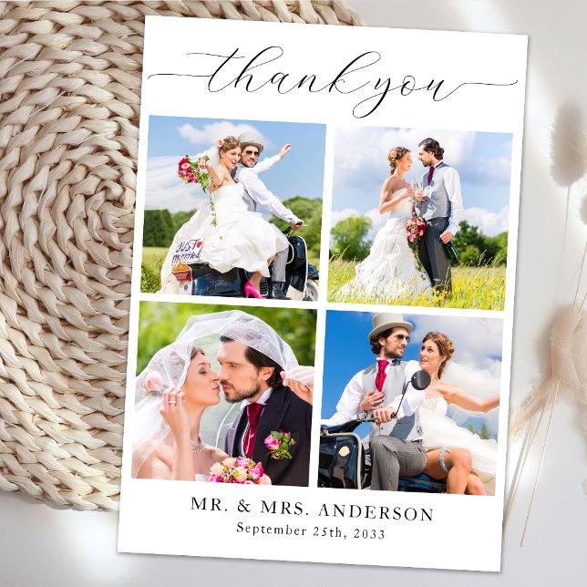 Simple Modern Photo Collage Personalized Wedding Thank You Card (Creator Uploaded)