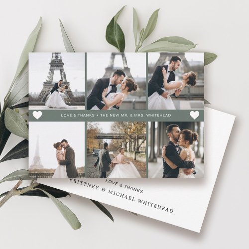 Simple Modern Photo Collage Sage Thank You Card