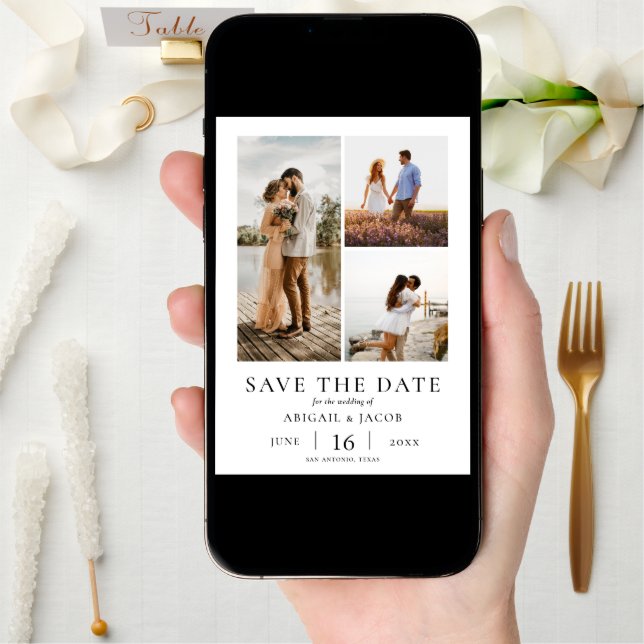 Simple Modern Photo Collage Wedding Save the Date (Front Digital)