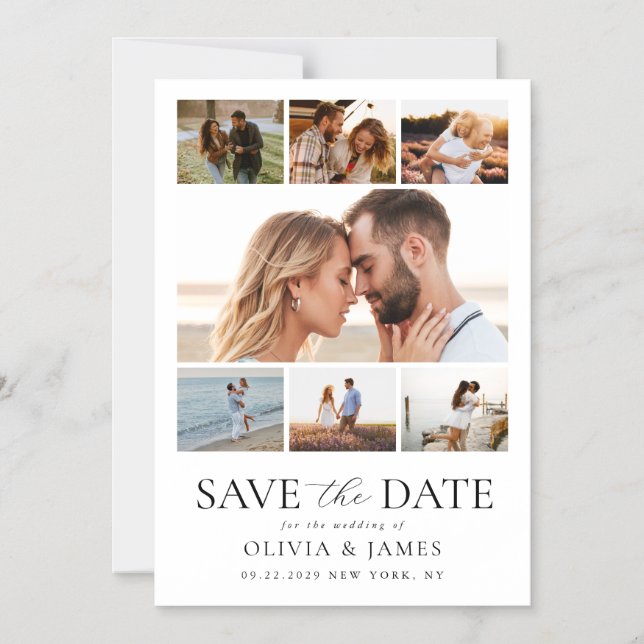 Simple Modern Photo Collage Wedding Save the Date Magnetic Invitation (Front)