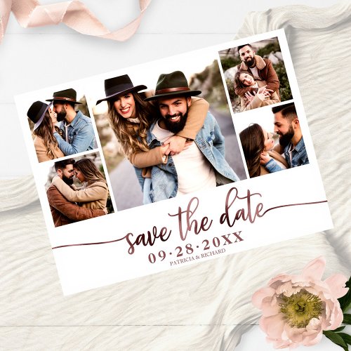 Simple Modern Photo Collage Wedding Save The Date Postcard