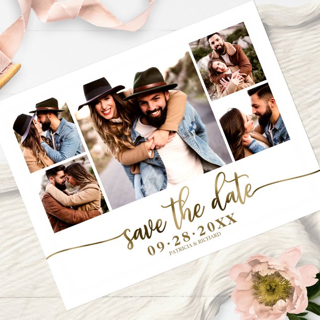 Simple Modern Photo Collage Wedding Save The Date Postcard (Creator Uploaded)