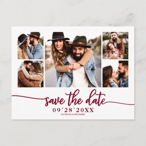 Simple Modern Photo Collage Wedding Save The Date Postcard
