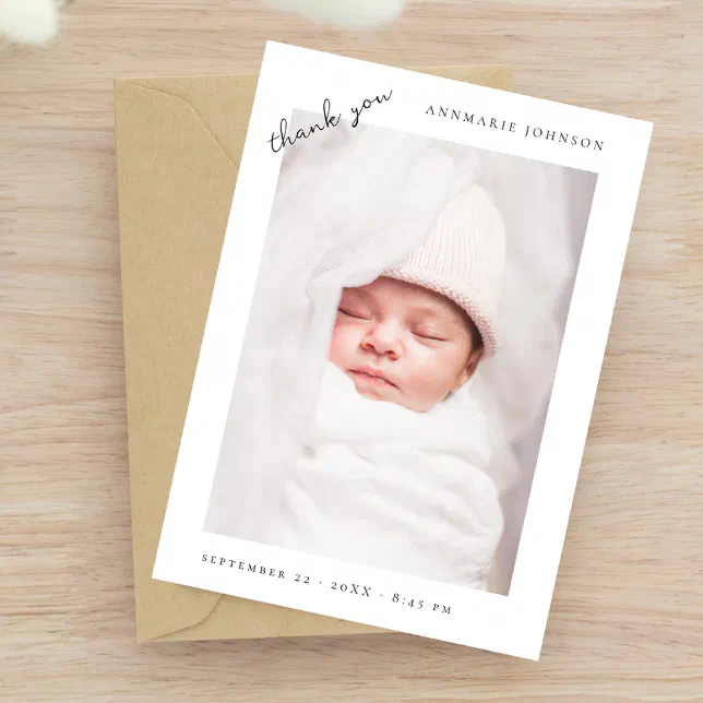 Simple Modern Photo Custom Baby Shower Thank You Card | Zazzle