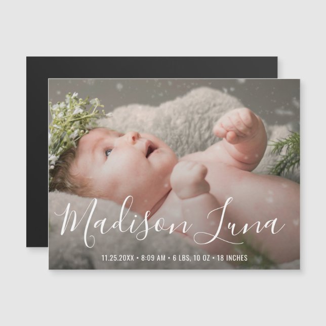 Simple Modern Photo Elegant Birth Announcement (Front/Back)
