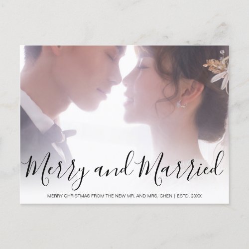 Simple Modern Photo Elegant Newlywed Christmas Holiday Postcard