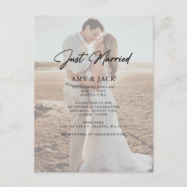 Simple Modern Photo Eloped Wedding Announcement   Postcard (Front)
