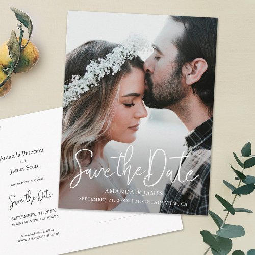 Simple Modern Photo Engagement Save the Date Invitation Postcard