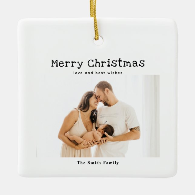 Simple Modern Photo Family Christmas Ceramic Ornament (Front)