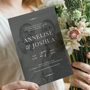 Simple modern photo faux vellum wedding invitation