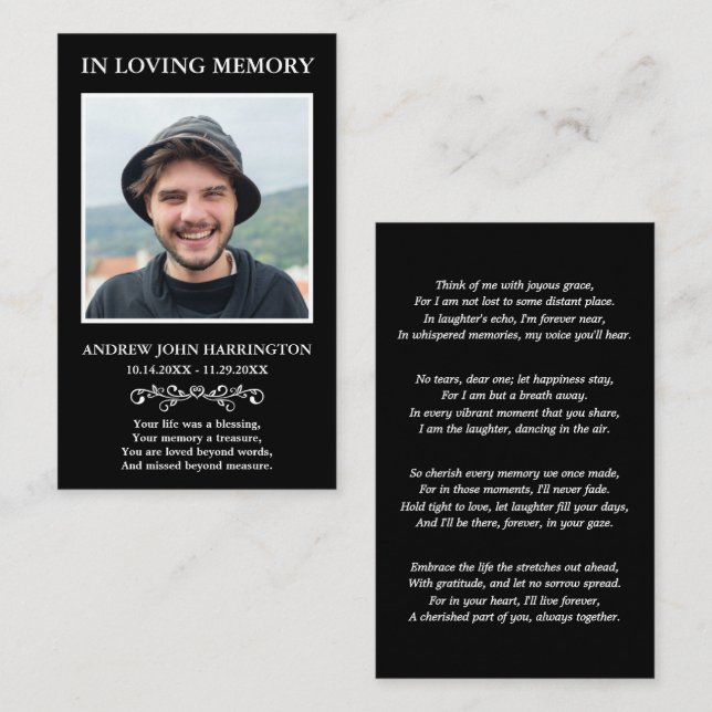 Simple Modern Photo Funeral Card (Front/Back)
