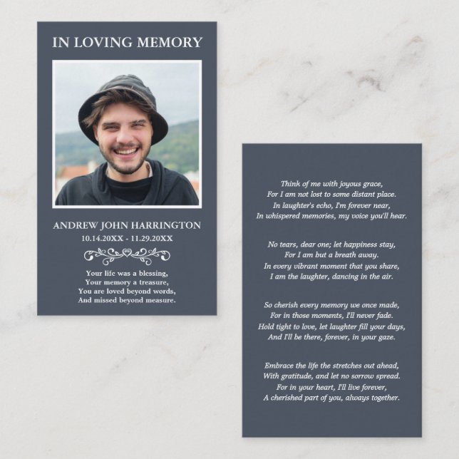 Simple Modern Photo Funeral Card (Front/Back)
