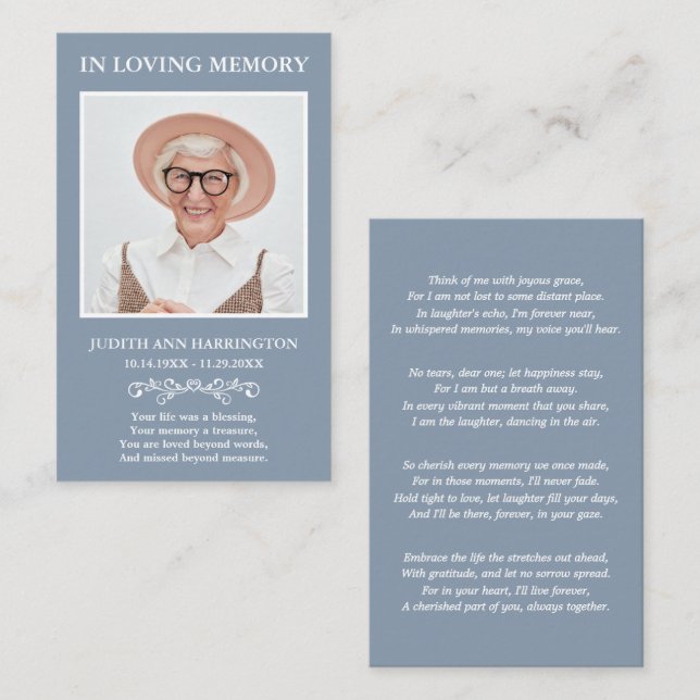 Simple Modern Photo Funeral Card (Front/Back)