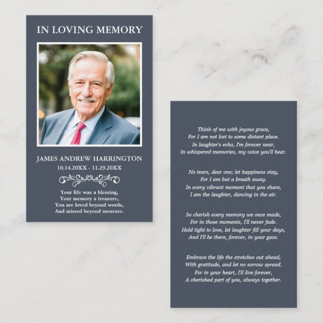 Simple Modern Photo Funeral Card (Front/Back)