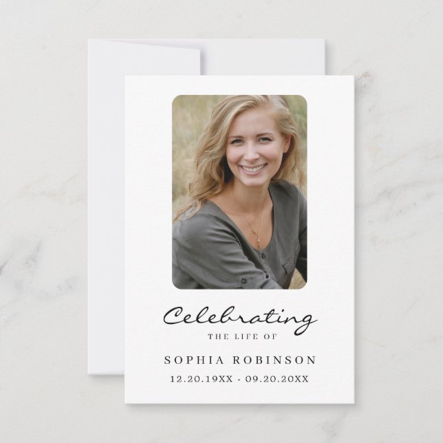 Simple Modern Photo Funeral Memorial Card (Front)