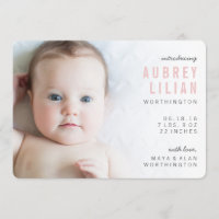 Simple Modern Photo Girl Birth Announcements