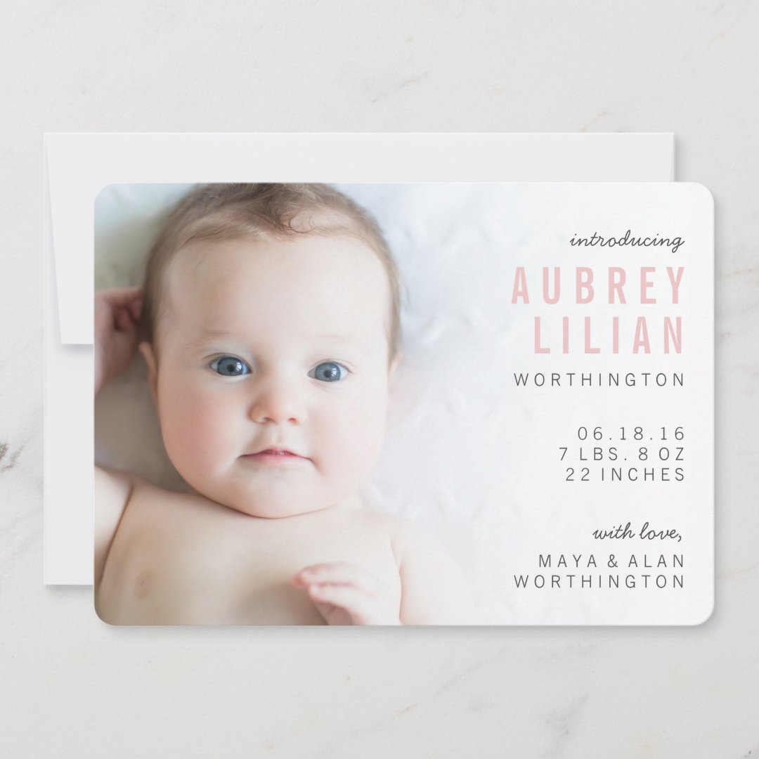 Simple Modern Photo Girl Birth Announcements Zazzle
