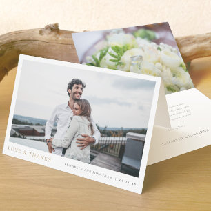 Simple Modern Photo Gold Love and Thanks Wedding Letterpress Thank You Card