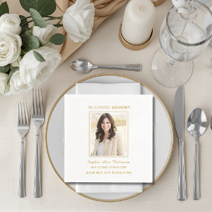 Simple Modern Photo Gold Script Funeral Memorial Napkins