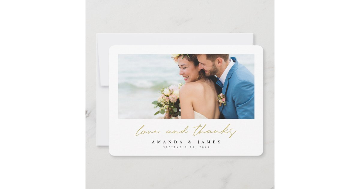 Simple Modern Photo Gold Typography Wedding Thank You Card | Zazzle