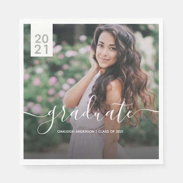 Simple Modern Photo Graduation Announcement Napkins (Front)