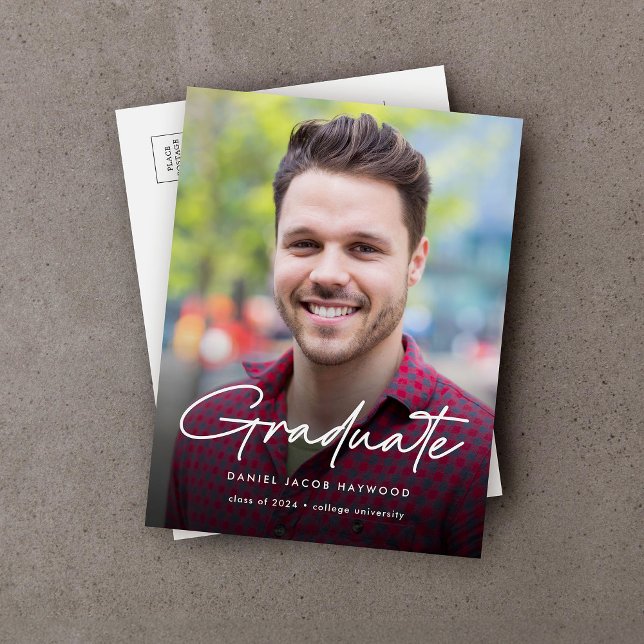 Simple Modern Photo Graduation Announcement Postcard (Creator Uploaded)