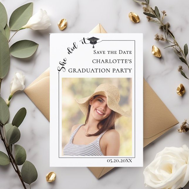 Simple modern photo Graduation party Save the Date (Creator Uploaded)