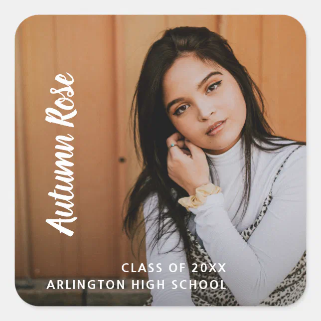 Simple Modern Photo Graduation Square Sticker | Zazzle