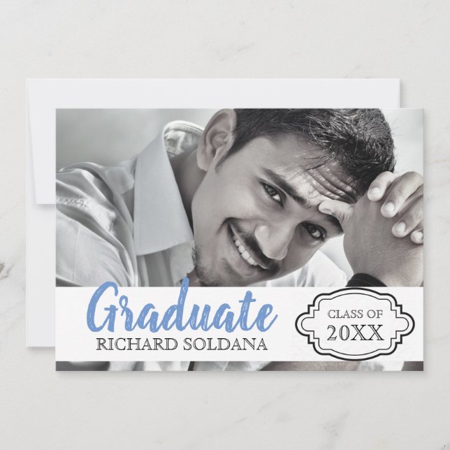 Simple Modern Photo Guy Graduation Invitation (Front)