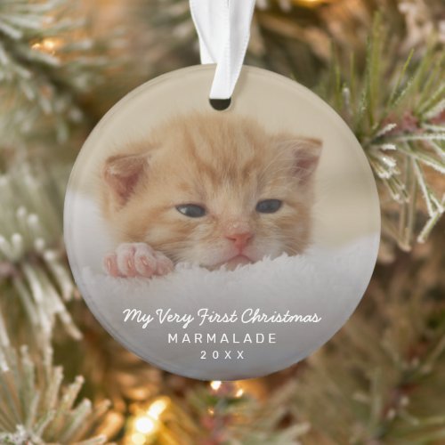 Simple Modern Photo Kitten Cat First Christmas Ornament