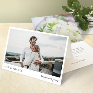 Simple Modern Photo Love and Thanks Wedding Letterpress Thank You Card
