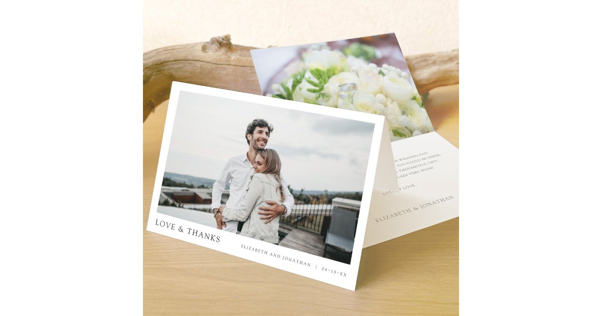 Simple Modern Photo Love and Thanks Wedding Thank You Card | Zazzle