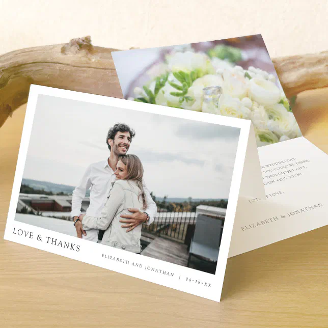 Simple Modern Photo Love and Thanks Wedding Thank You Card | Zazzle