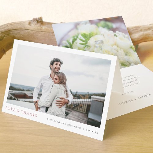 Simple Modern Photo Love and Thanks Wedding Thank You Card