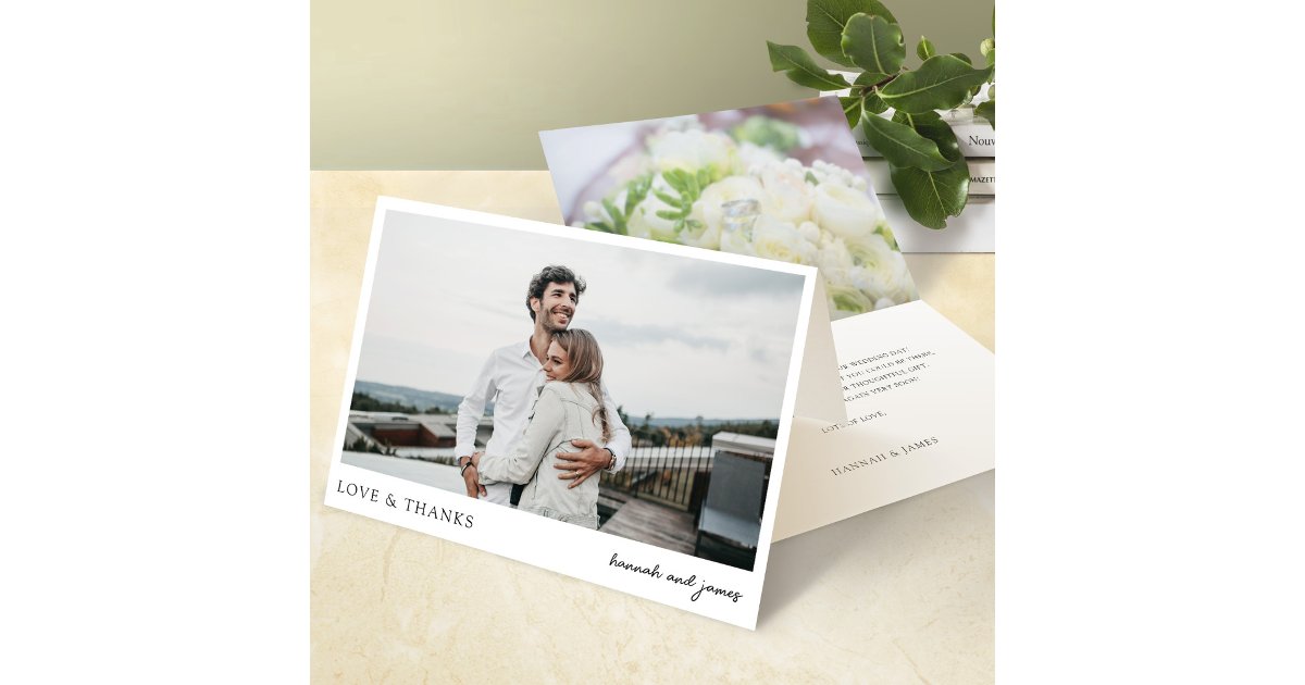 Simple Modern Photo Love and Thanks Wedding Thank You Card | Zazzle