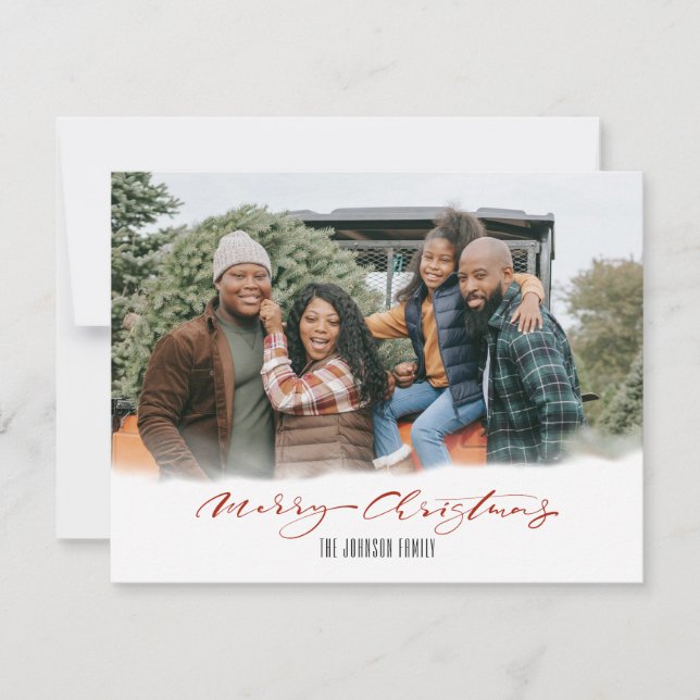 Simple Modern Photo Merry Christmas Script Photo Holiday Card (Front)