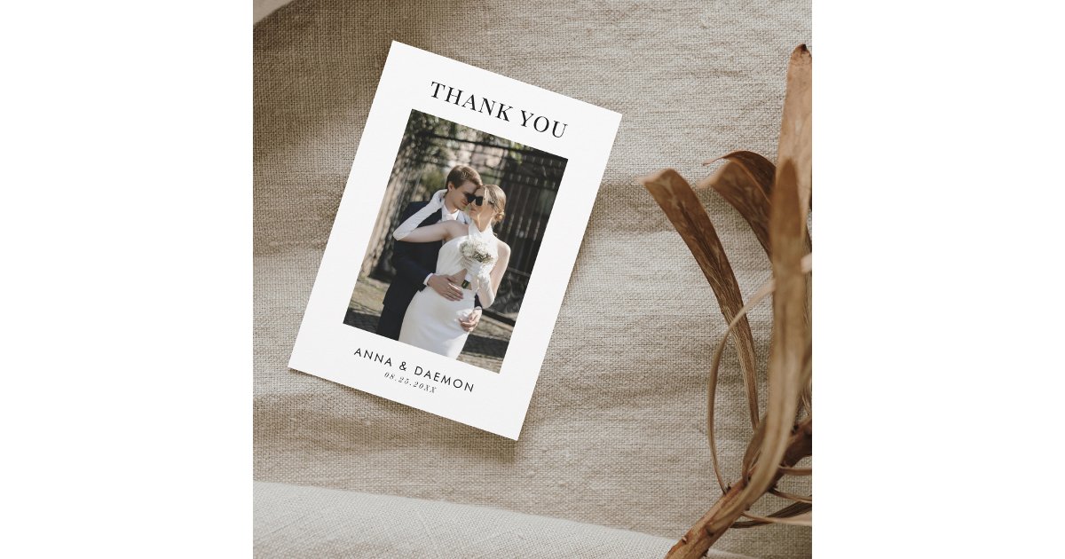 Simple Modern Photo & Message Minimalist Wedding Thank You Card | Zazzle