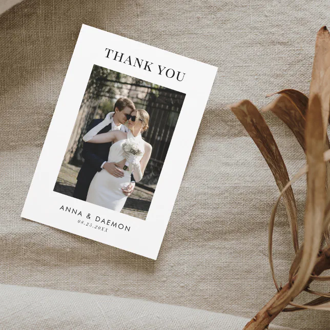 Simple Modern Photo & Message Minimalist Wedding Thank You Card | Zazzle