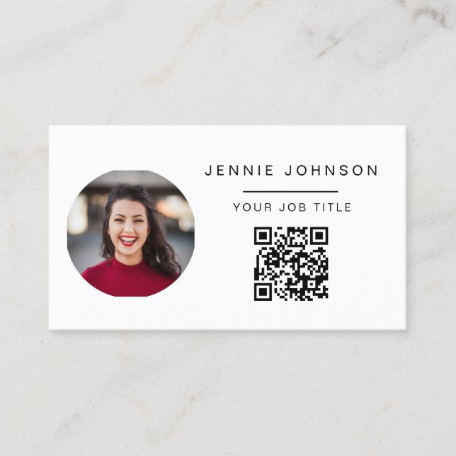 Simple Modern Photo Minimal QR CODE Business Card (Front)