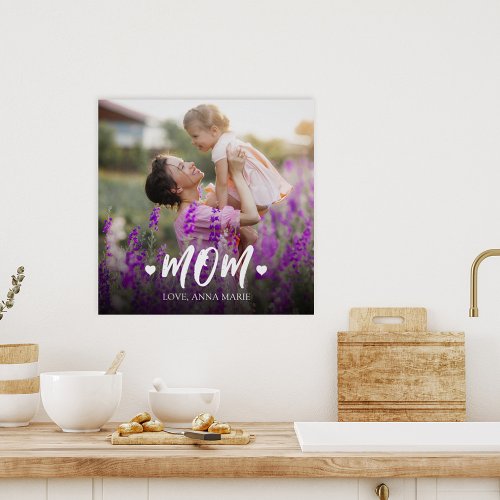 Simple Modern Photo Mom Heart Minimalist Design Poster