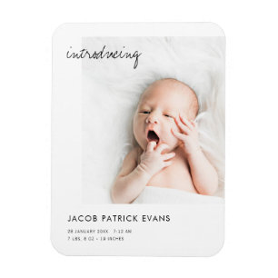 Simple Modern Photo New Baby Birth Announcement Magnet