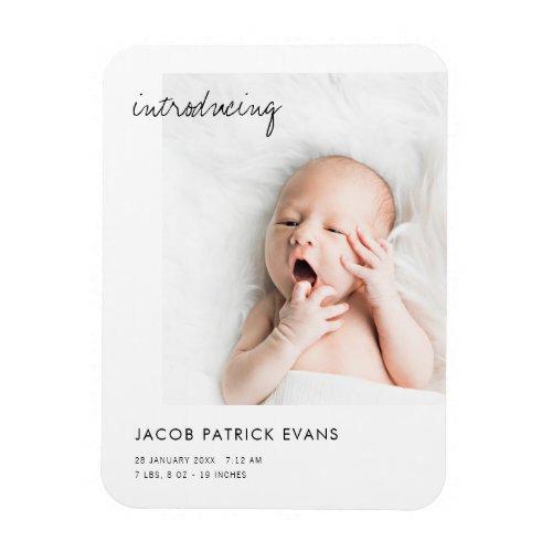 Simple Modern Photo New Baby Birth Announcement Magnet