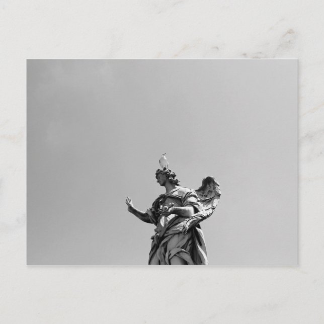 Simple, modern photo of seagull on top of statue postcard (Front)