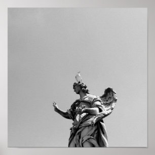 Simple, modern photo of seagull on top of statue poster