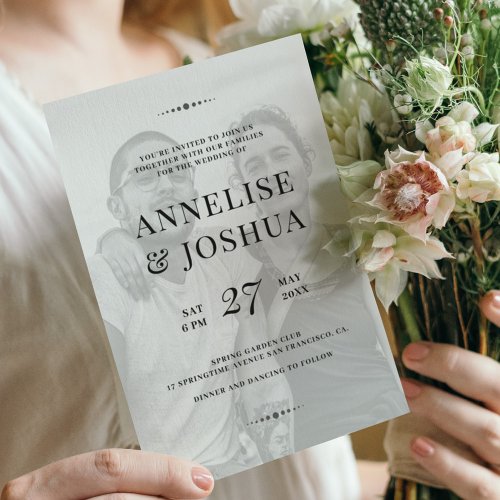 Simple modern photo overlay wedding invitation