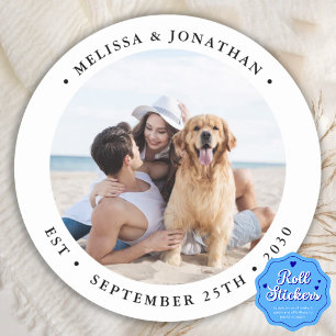 Simple Modern Photo Personalized Wedding Favors Classic Round Sticker