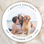 Simple Modern Photo Personalized Wedding Favors  Classic Round Sticker<br><div class="desc">Add the finishing touch to your wedding with these cute custom photo stickers. Perfect to label your wedding favors to all your guests, and for envelope stickers to send out thank you cards . Customize these photo stickers with your favorite couples photo, dog of honors photo, or your newlywed photo...</div>